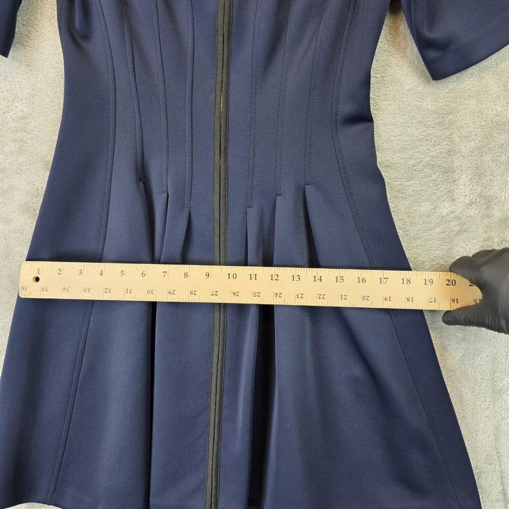 Betsey Johnson Dress Womens 6 Navy Blue Fit Flare Zip Front Short Sleeve Midi - Picture 7 of 10